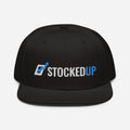 StockedUp Black Flat Brim Snapback (White Text)