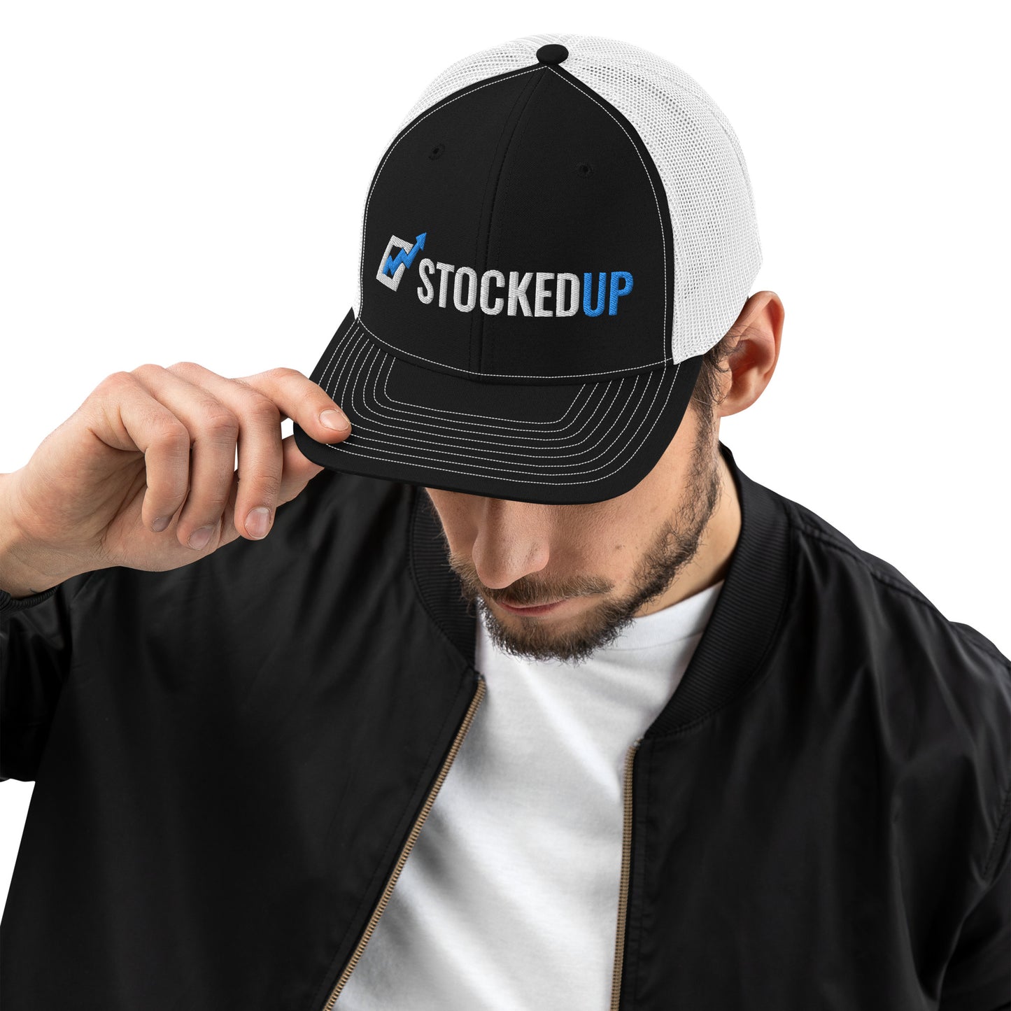 StockedUp Trucker Snapback (Black/White)
