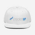 StockedUp White Flat Brim Snapback (White Text)